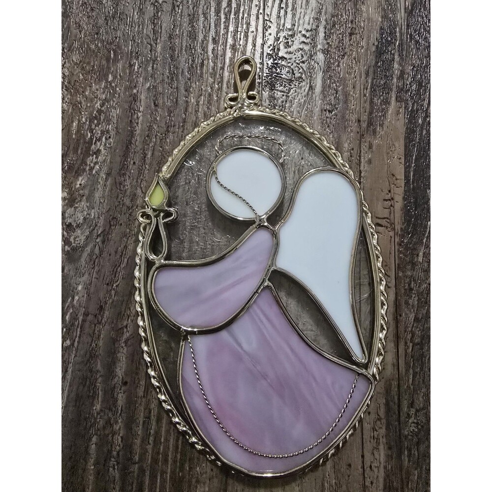 Vintage Stain Glass Angel Pink Clear White